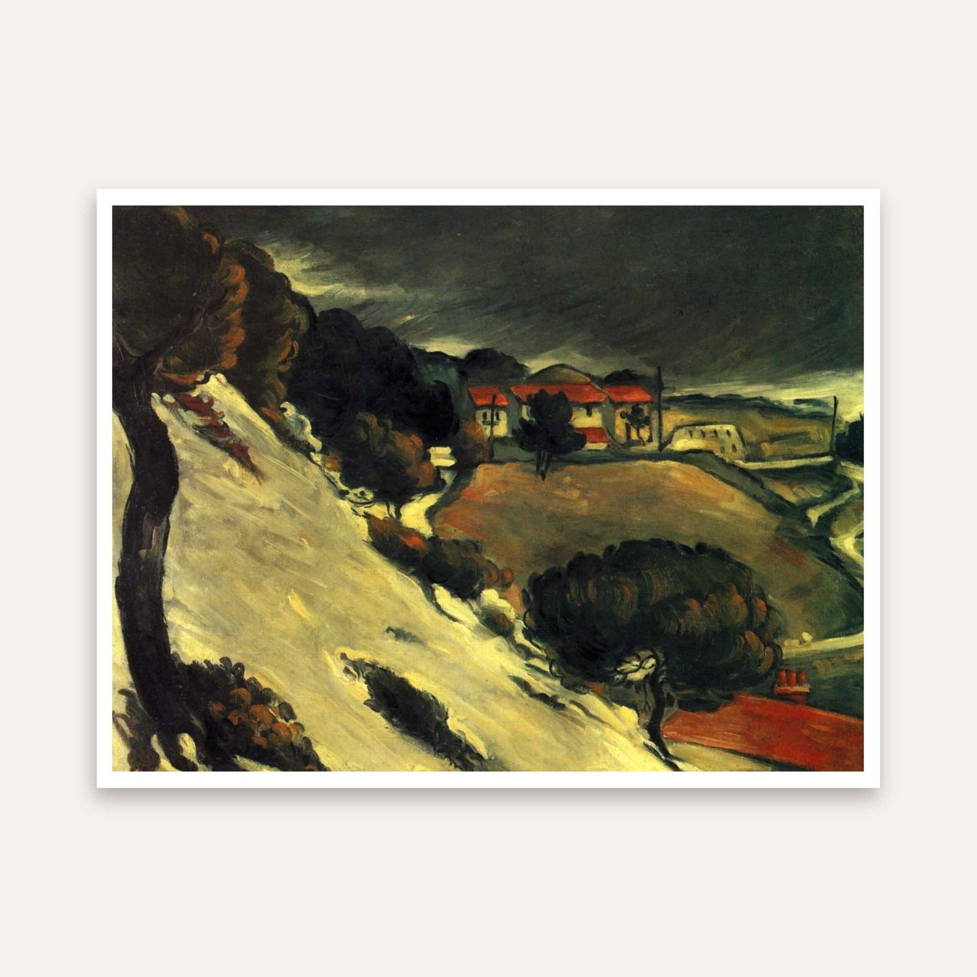 Scenery Painting for Living Room – Melting Snow Village by Paul Cézanne | Wall Art Print 4 : 3 Horizontal Premium Wall Art Canvas by MeriDeewar