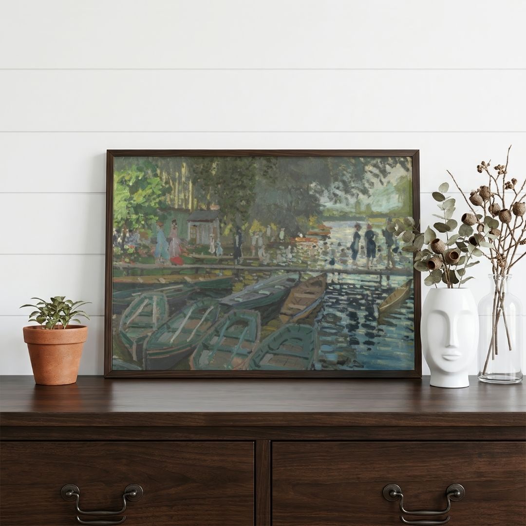 Scenery Painting for Living Room – Monet Boats & River | Impressionist Wall Art | MeriDeewar 4 : 3 Horizontal Premium Wall Art Canvas by MeriDeewar