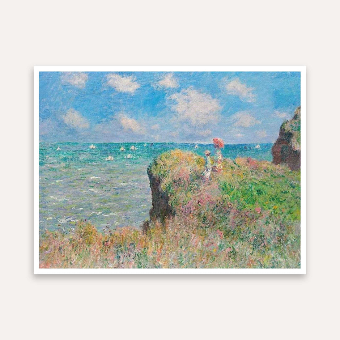 Scenery Painting for Living Room – Monet Cliff Walk at Pourville | Coastal Wall Art 4 : 3 Horizontal Premium Wall Art Canvas by MeriDeewar
