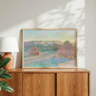 Scenery Painting for Living Room – Monet Haystacks End of Summer | Impressionist Wall Art 3 : 2 Horizontal Premium Wall Art Canvas by MeriDeewar