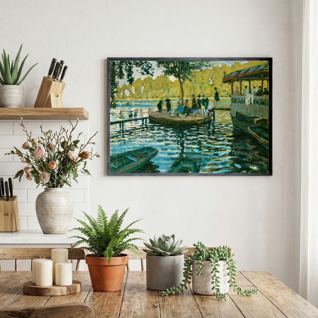 Scenery Painting for Living Room – Monet Riverside Lake Wall Art | Giclée Print 4 : 3 Horizontal Premium Wall Art Canvas by MeriDeewar