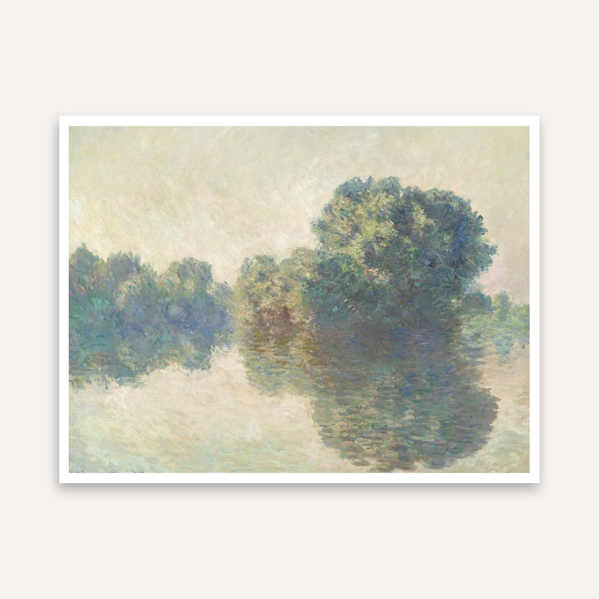 Scenery Painting for Living Room | Monet Seine at Giverny | Nature Wall Art 4 : 3 Horizontal Premium Wall Art Canvas by MeriDeewar