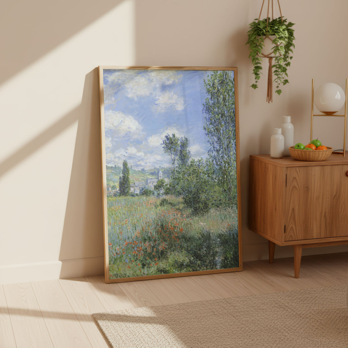 Scenery Painting for Living Room – Monet Vétheuil Village Landscape | Giclée Fine Art Print 3 : 4 Vertical Premium Wall Art Canvas by MeriDeewar