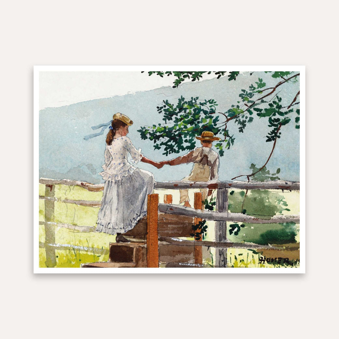 Scenery Painting for Living Room – On the Stile by Winslow Homer | Countryside Wall Art 4 : 3 Horizontal Premium Wall Art Canvas by MeriDeewar