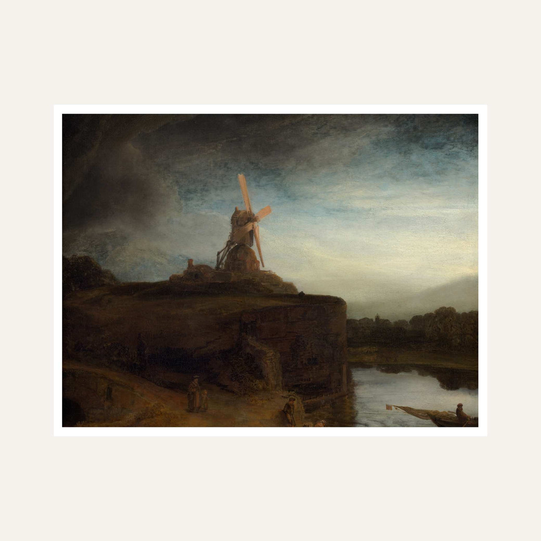 Scenery Painting for Living Room – Rembrandt The Mill | Classic Landscape Wall Art Print 6 : 5 Horizontal Premium Wall Art Canvas by MeriDeewar