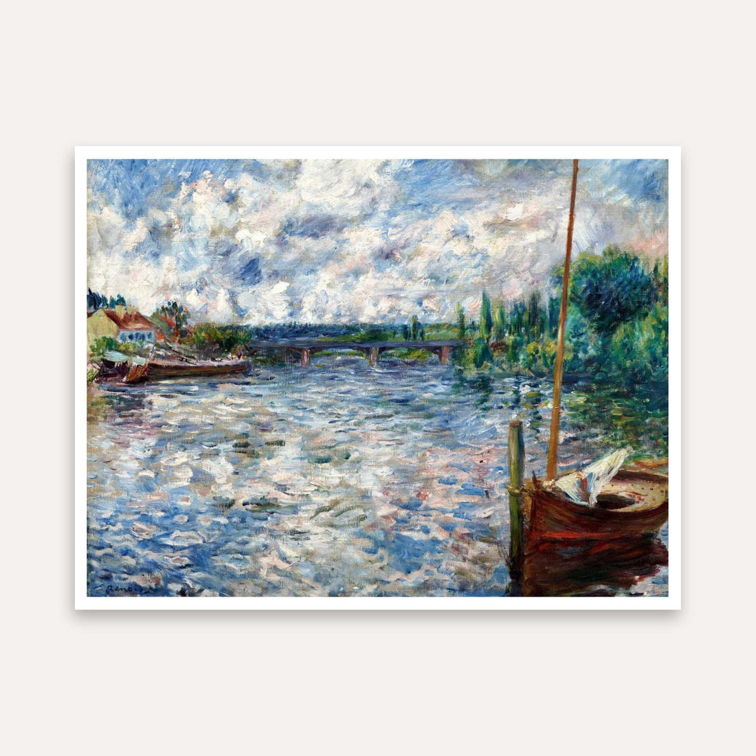 Scenery Painting for Living Room – River & Boat Impressionist Wall Art | Renoir Print 5 : 4 Horizontal Premium Wall Art Canvas by MeriDeewar