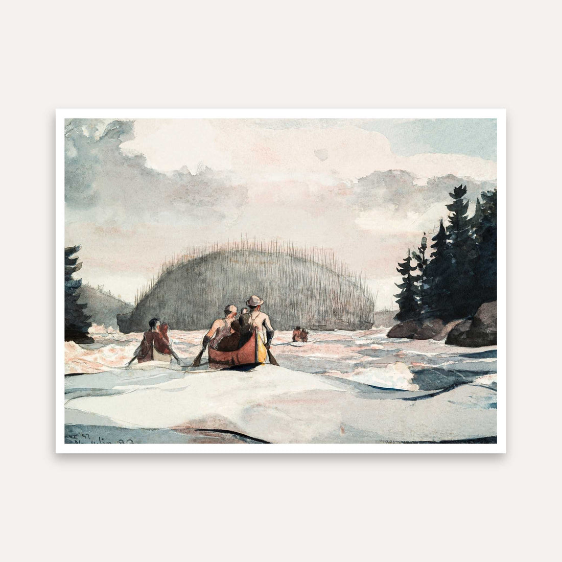 Scenery Painting for Living Room – River & Mountain Watercolour Wall Art | Giclée Print 4 : 3 Horizontal Premium Wall Art Canvas by MeriDeewar