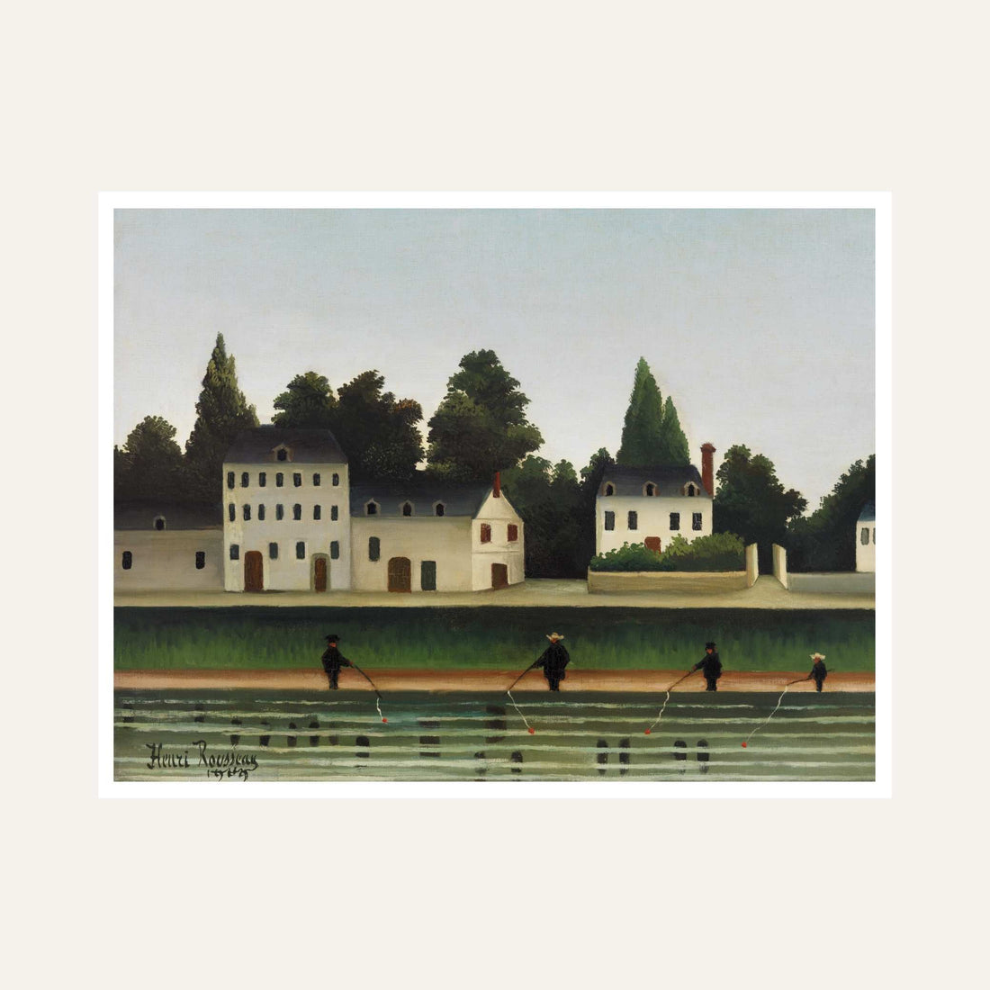 Scenery Painting for Living Room – Riverside Village with Fishermen | Henri Rousseau Art Print 6 : 5 Horizontal Premium Wall Art Canvas by MeriDeewar