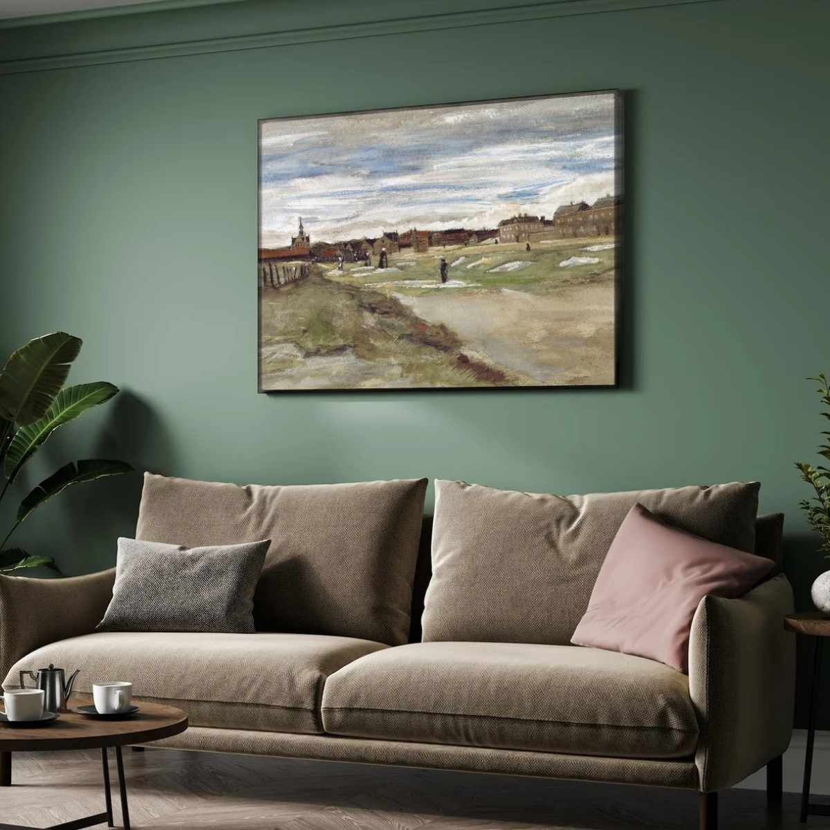 Scenery Painting for Living Room – Van Gogh Bleachery at Scheveningen 1882 | Wall Art Print 3 : 2 Horizontal Premium Wall Art Canvas by MeriDeewar