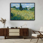 Scenery Painting for Living Room – Van Gogh Green Wheat Field with Cypress | Nature Wall Art 4 : 3 Horizontal Premium Wall Art Canvas by MeriDeewar