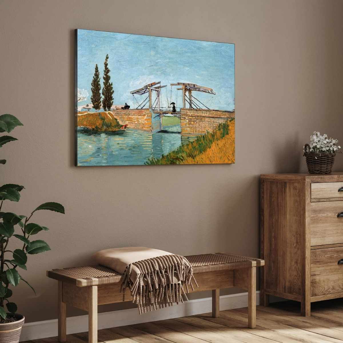 Scenery Painting for Living Room – Van Gogh Langlois Bridge at Arles | Wall Art for Home Decor 4 : 3 Horizontal Premium Wall Art Canvas by MeriDeewar