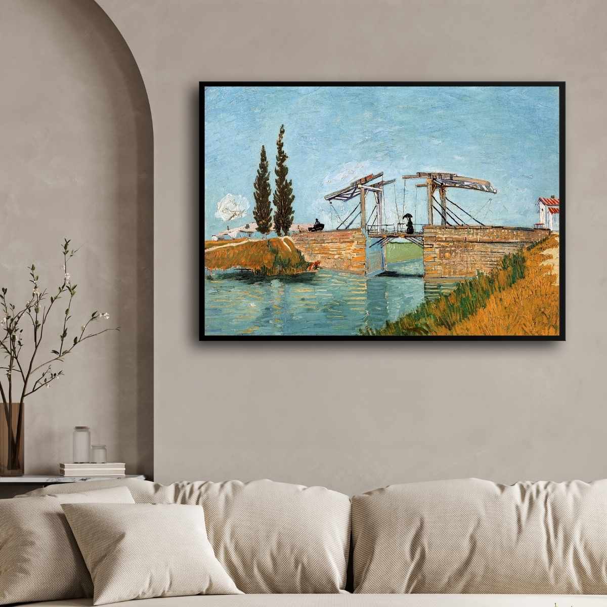 Scenery Painting for Living Room – Van Gogh Langlois Bridge at Arles | Wall Art for Home Decor 4 : 3 Horizontal Premium Wall Art Canvas by MeriDeewar