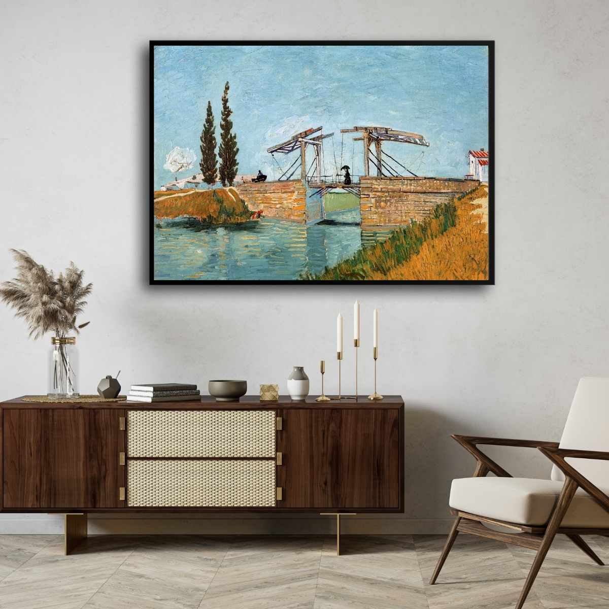Scenery Painting for Living Room – Van Gogh Langlois Bridge at Arles | Wall Art for Home Decor 4 : 3 Horizontal Premium Wall Art Canvas by MeriDeewar
