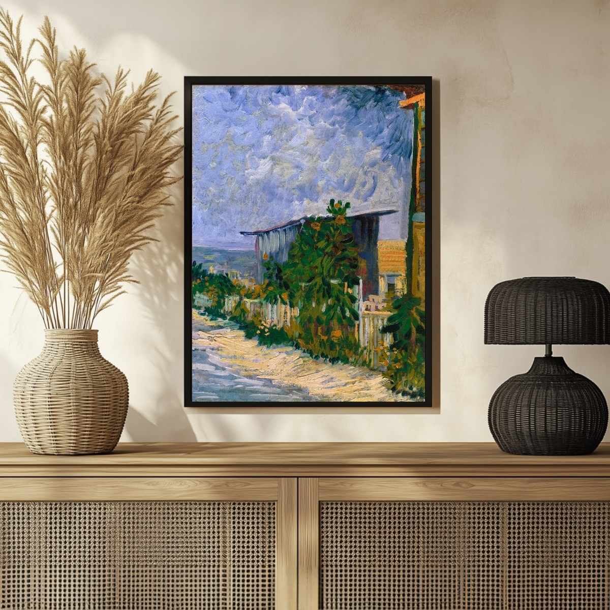 Scenery Painting for Living Room – Van Gogh Shelter on Montmartre | Giclée Fine Art Print 3 : 4 Vertical Premium Wall Art Canvas by MeriDeewar