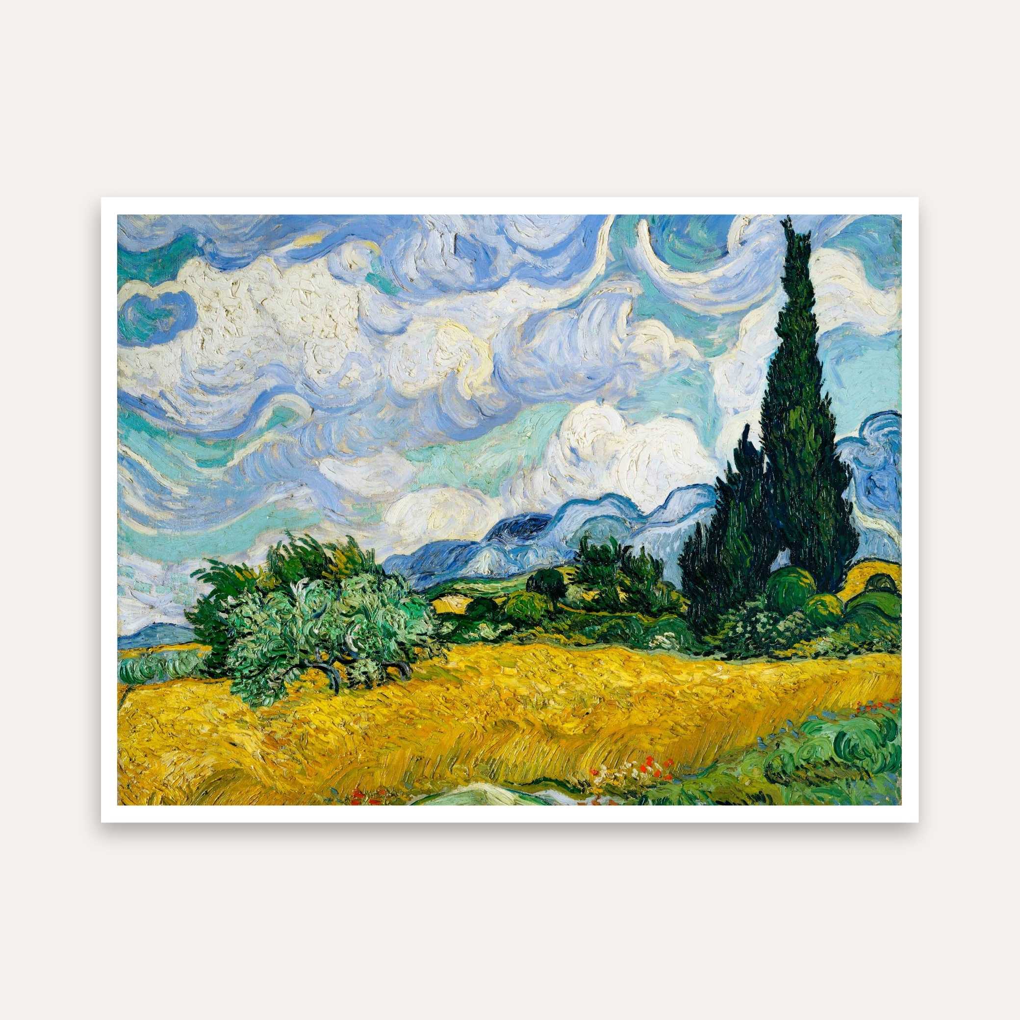 Scenery Painting for Living Room – Van Gogh Wheat Field with Cypresses | Wall Art Print 4 : 3 Horizontal Premium Wall Art Canvas by MeriDeewar