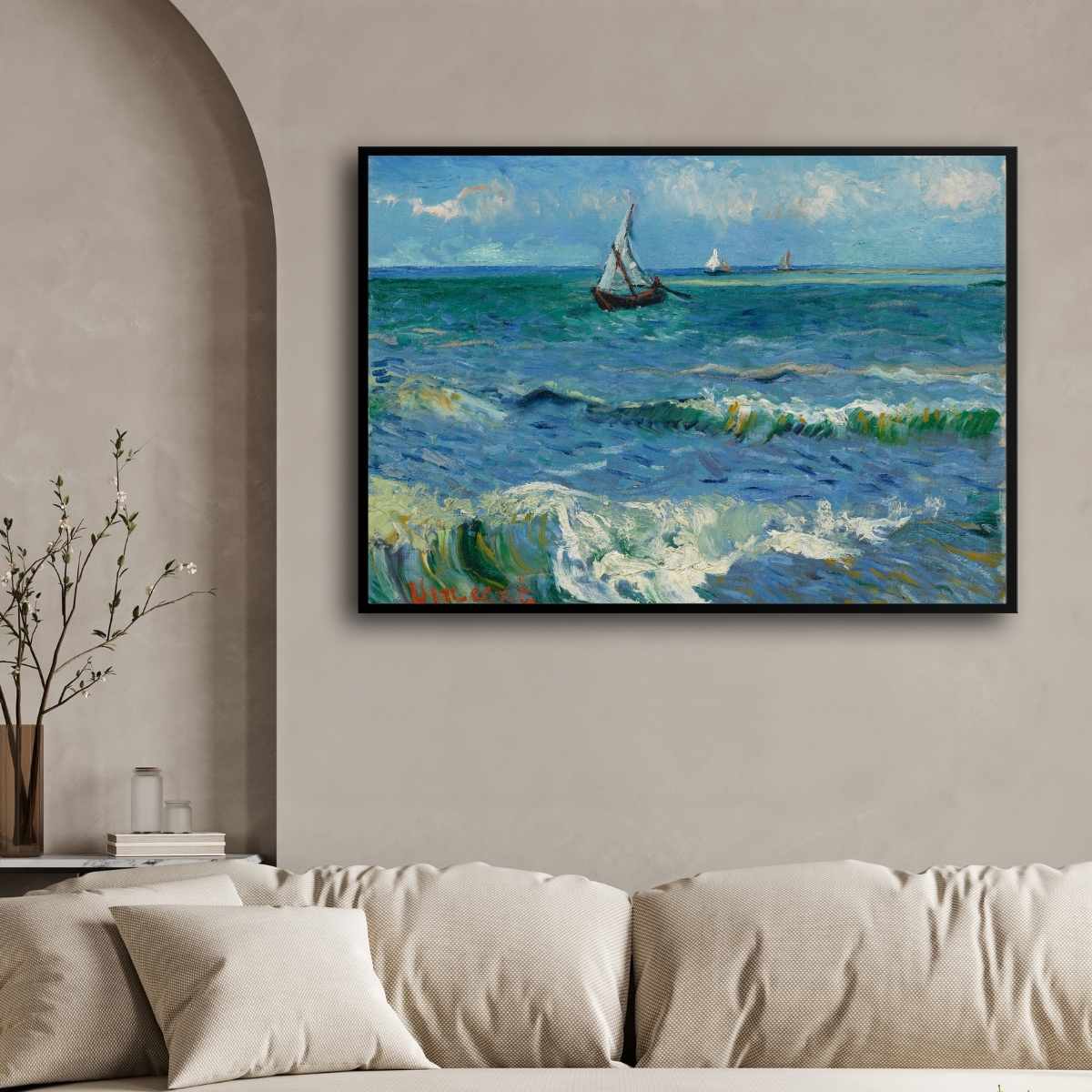 Sea & Sailboat Painting for Living Room – Van Gogh Wall Art | Giclée Fine Art Print 4 : 3 Horizontal Premium Wall Art Canvas by MeriDeewar