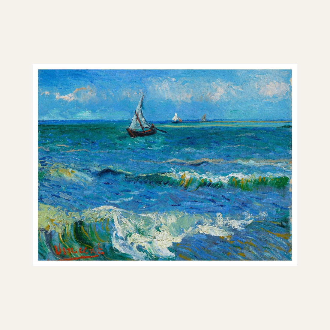 Sea & Sailboat Painting for Living Room – Van Gogh Wall Art | Giclée Fine Art Print 4 : 3 Horizontal Premium Wall Art Canvas by MeriDeewar