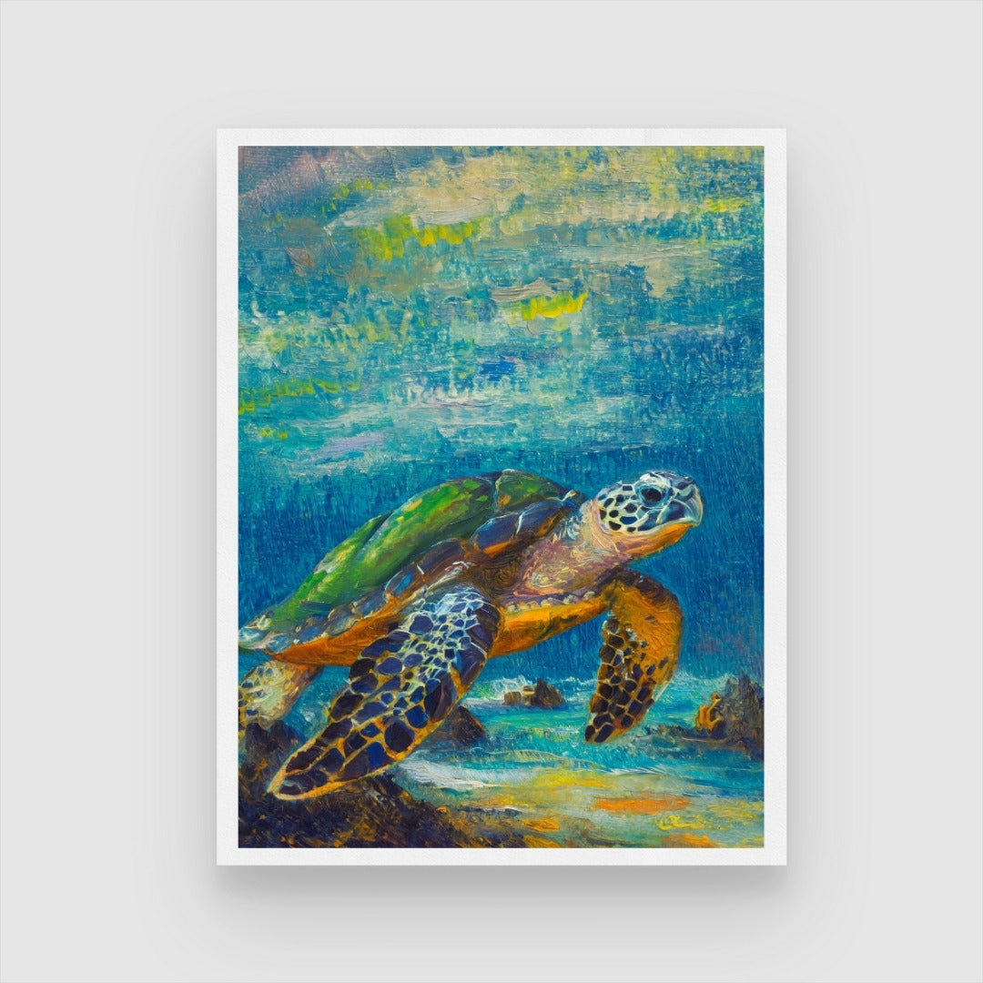 Sea Turtle Abstract Painting - Modern Art by MeriDeewar 3 : 4 Vertical New Premium Wall Art Canvas by MeriDeewar