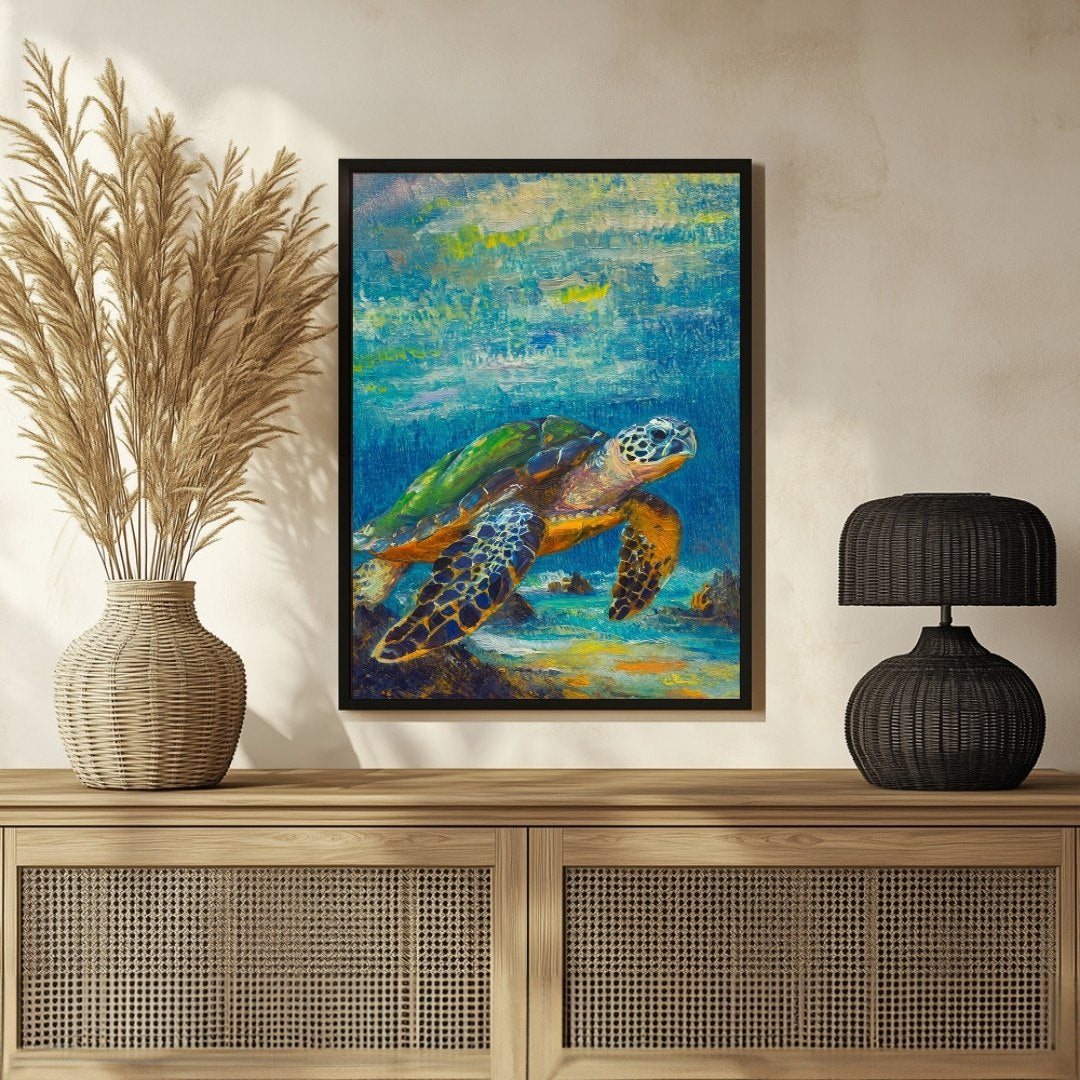 Sea Turtle Abstract Painting - Modern Art by MeriDeewar 3 : 4 Vertical New Premium Wall Art Canvas by MeriDeewar