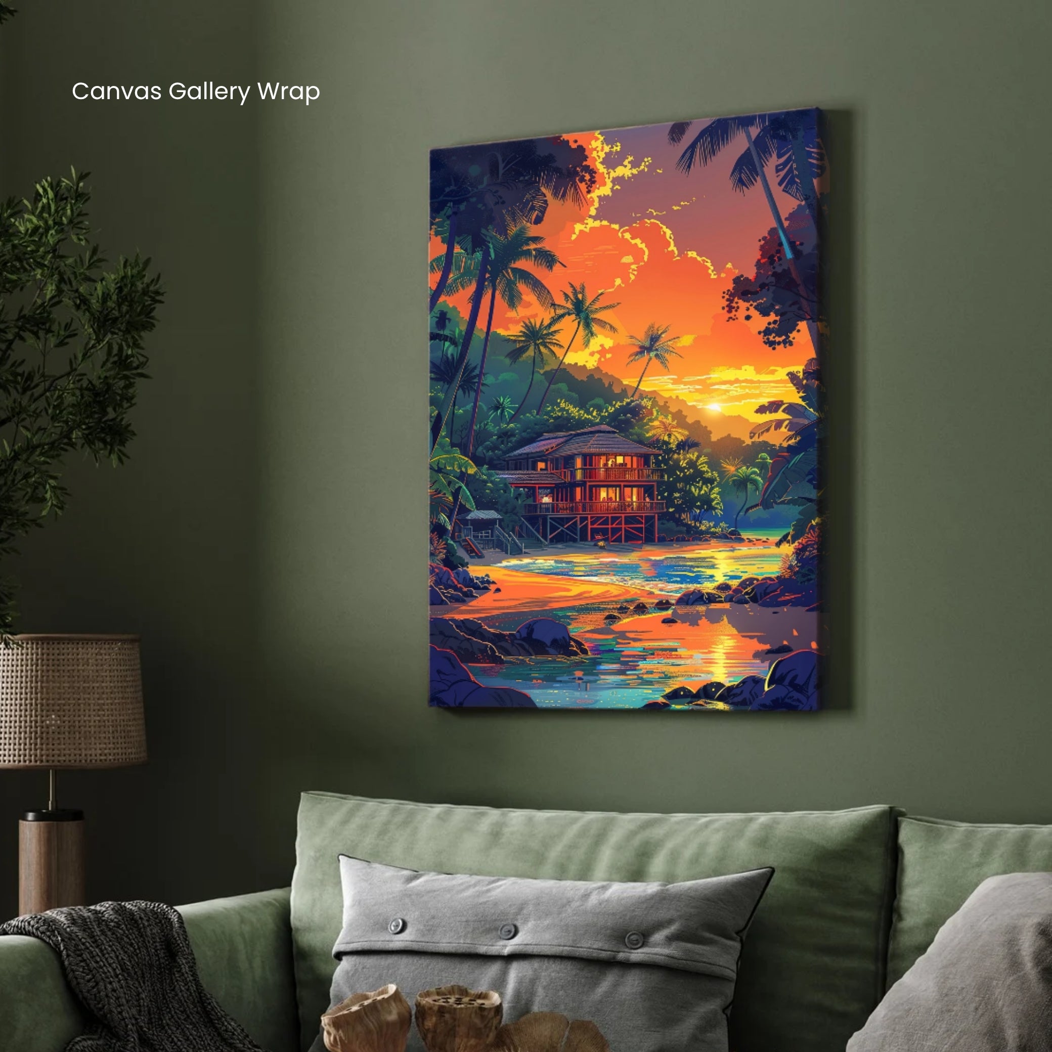 Seaside Hut Painting | Coastal Beach House Artwork for Wall Decor 2 : 3 Vertical Premium Wall Art Canvas by MeriDeewar