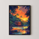 Seaside Hut Painting | Coastal Beach House Artwork for Wall Decor 2 : 3 Vertical Premium Wall Art Canvas by MeriDeewar