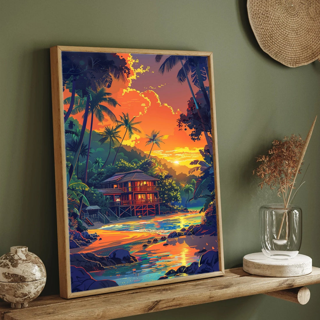 Seaside Hut Painting | Coastal Beach House Artwork for Wall Decor 2 : 3 Vertical Premium Wall Art Canvas by MeriDeewar