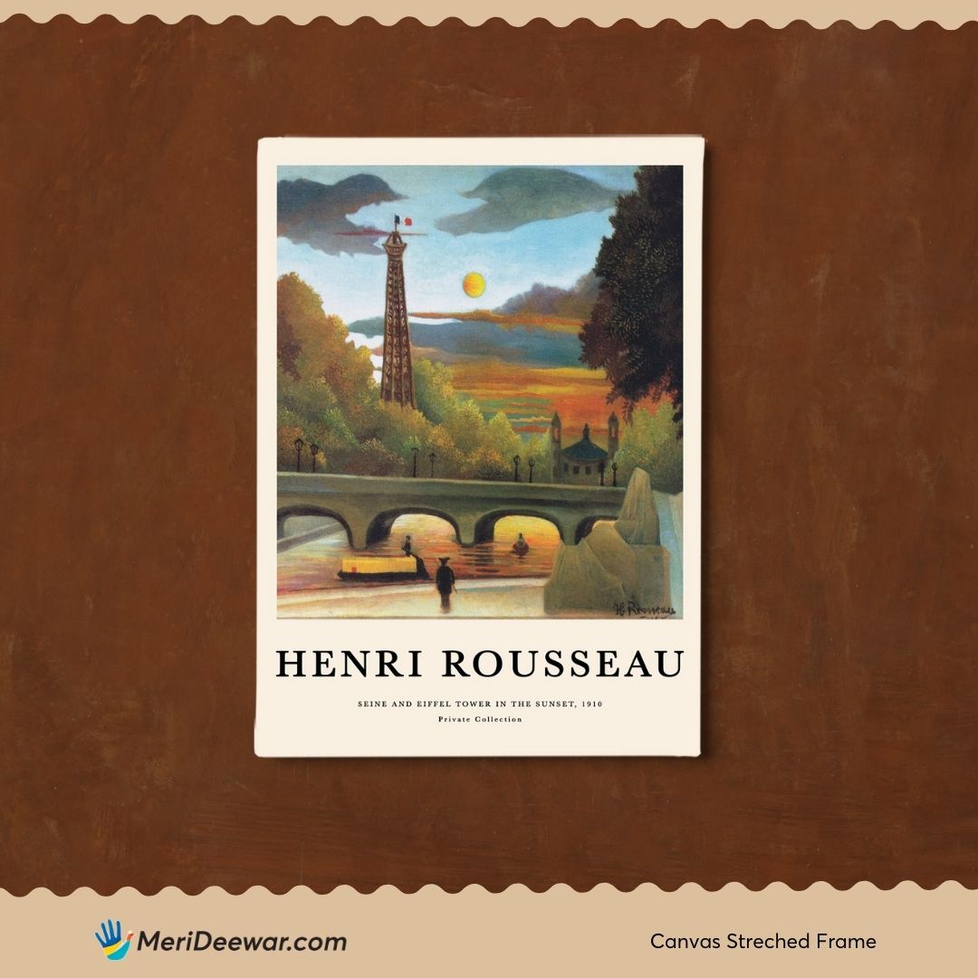 Seine and Eiffel Tower in the Sunset by Henri Rousseau 3 : 4 Vertical New Premium Wall Art Canvas by MeriDeewar