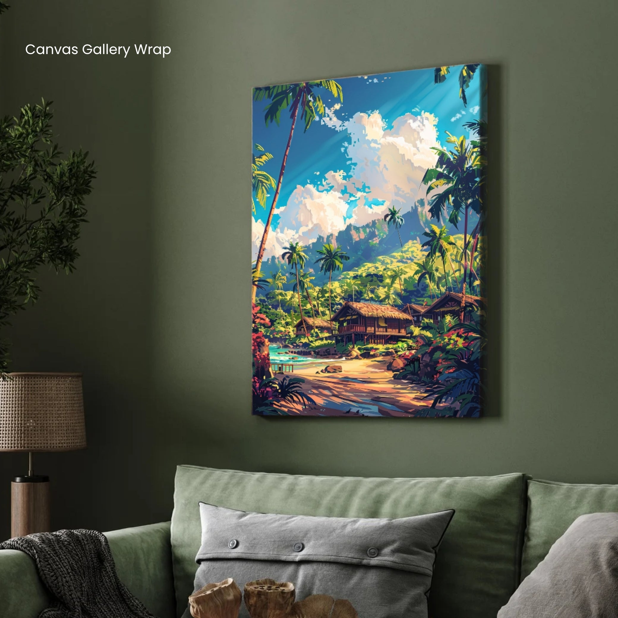 Serene Beach Landscape Canvas Print | Tropical Ocean Wall Art 2 : 3 Vertical Premium Wall Art Canvas by MeriDeewar