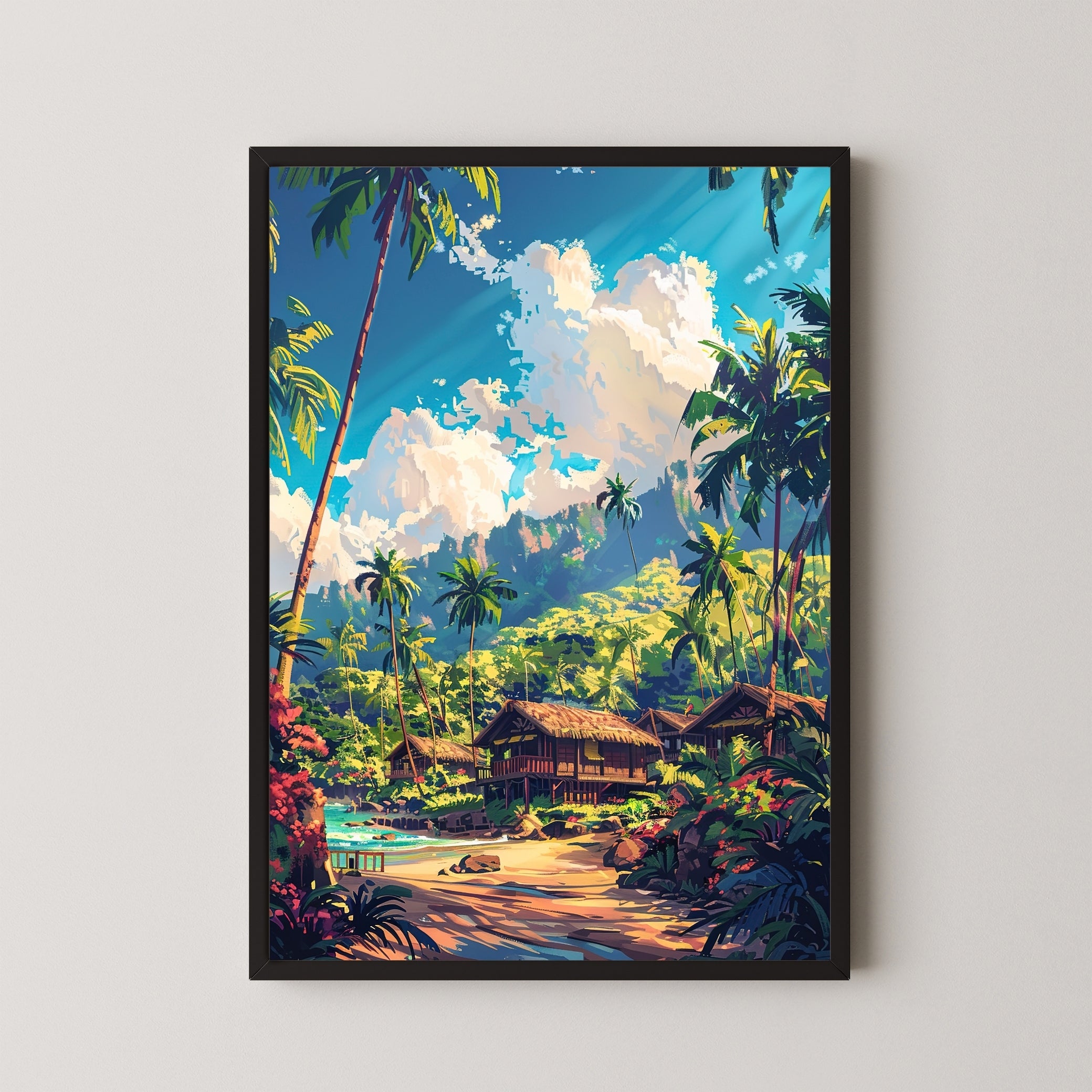 Serene Beach Landscape Canvas Print | Tropical Ocean Wall Art 2 : 3 Vertical Premium Wall Art Canvas by MeriDeewar