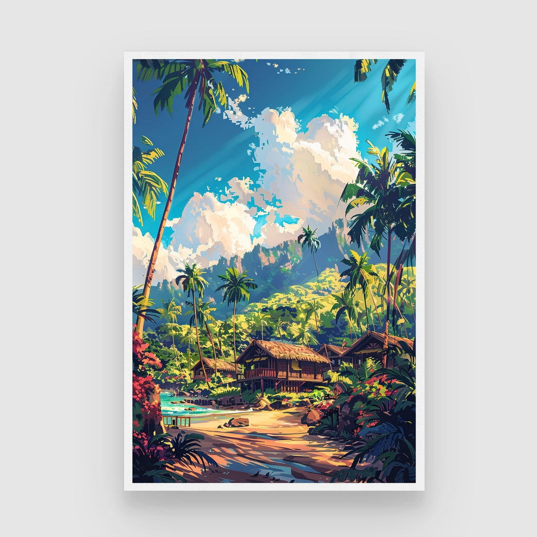 Serene Beach Landscape Canvas Print | Tropical Ocean Wall Art 2 : 3 Vertical Premium Wall Art Canvas by MeriDeewar