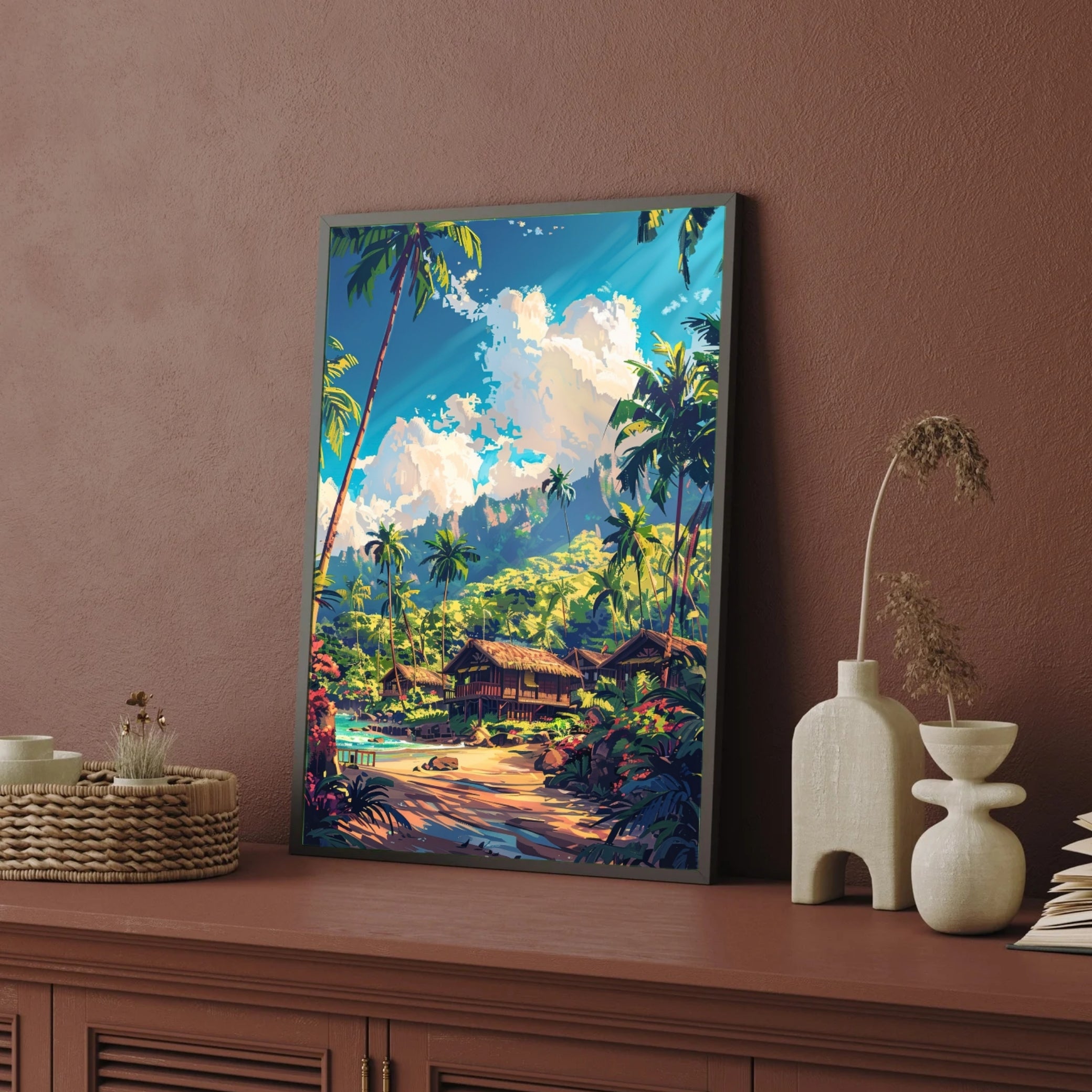 Serene Beach Landscape Canvas Print | Tropical Ocean Wall Art 2 : 3 Vertical Premium Wall Art Canvas by MeriDeewar