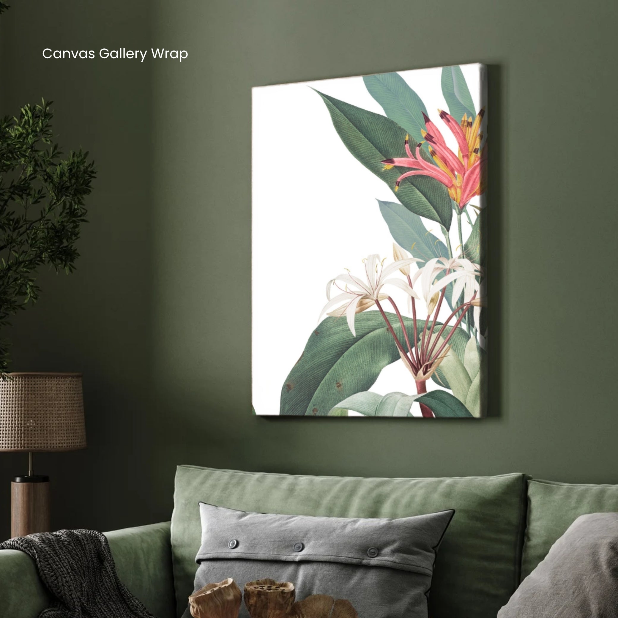 Serene Botanica – Minimal Tropical Flower Wall Art Print 2 : 3 Vertical Premium Wall Art Canvas by MeriDeewar