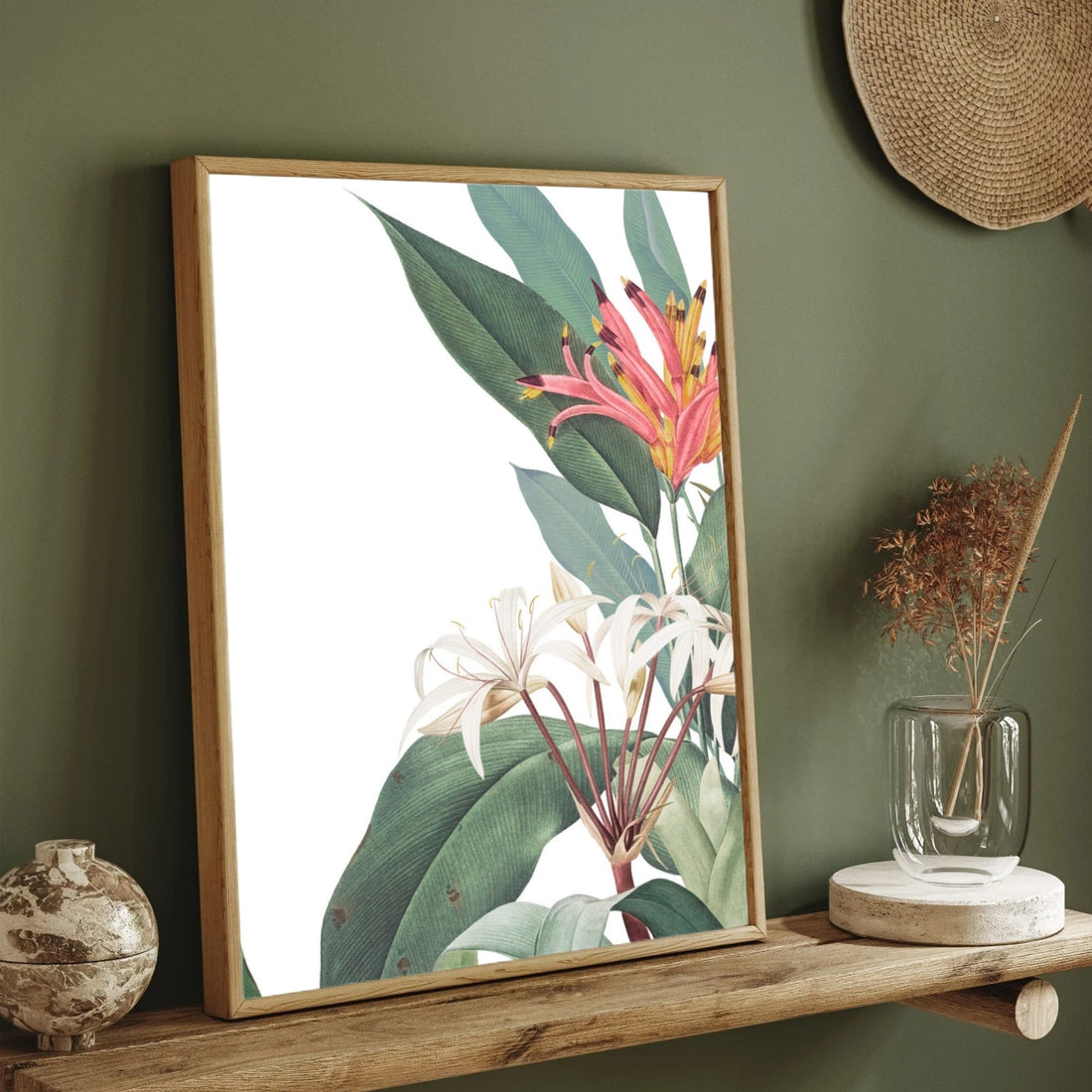 Serene Botanica – Minimal Tropical Flower Wall Art Print 2 : 3 Vertical Premium Wall Art Canvas by MeriDeewar