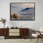 Serene Impressionist Misty Mountain Landscape Oil Painting | Framed Print 4 : 3 Horizontal Premium Wall Art Canvas by MeriDeewar