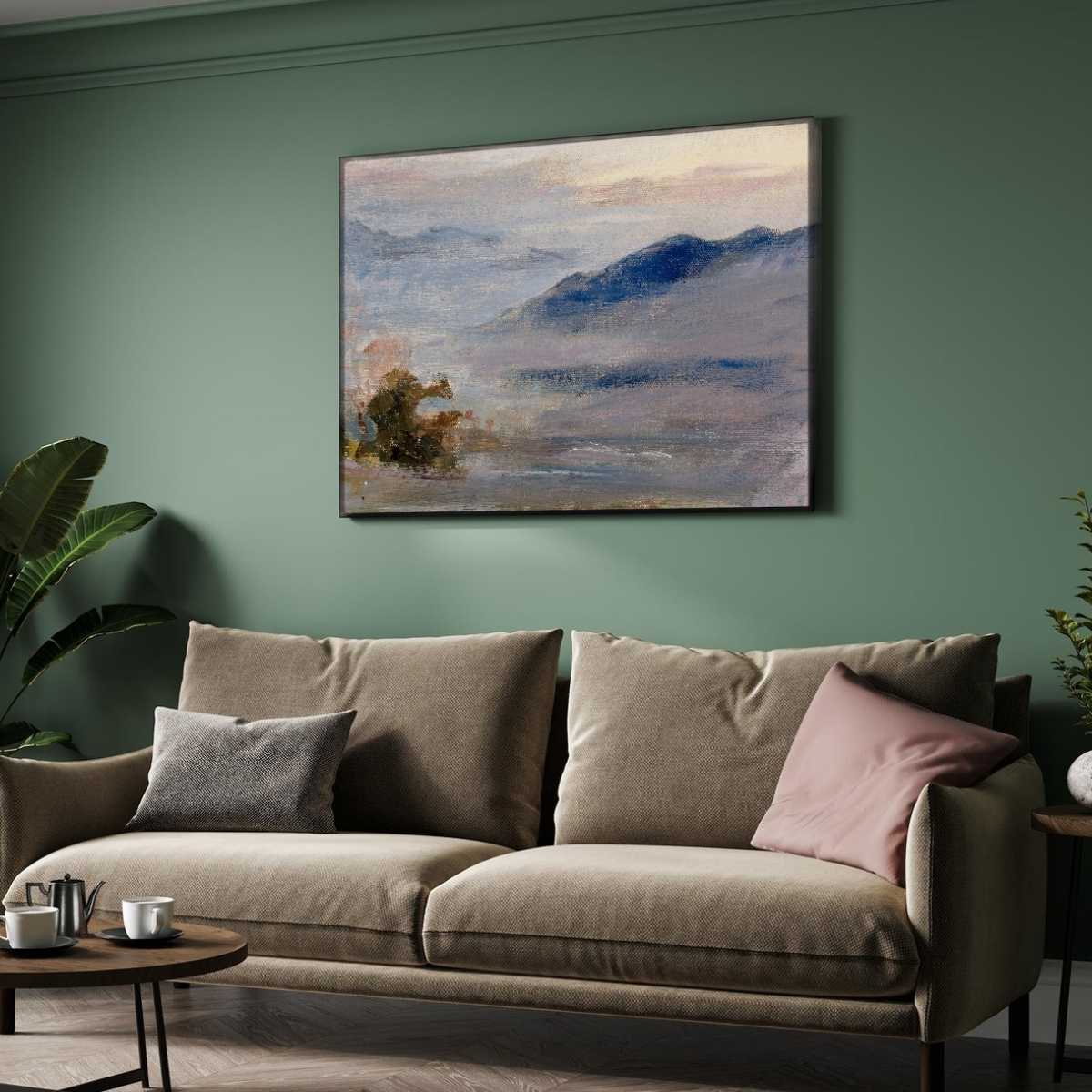 Serene Impressionist Misty Mountain Landscape Oil Painting | Framed Print 4 : 3 Horizontal Premium Wall Art Canvas by MeriDeewar
