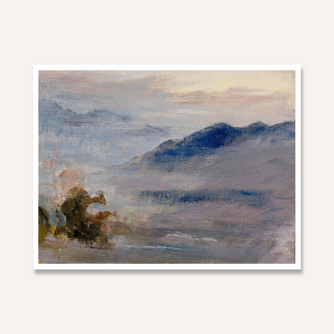Serene Impressionist Misty Mountain Landscape Oil Painting | Framed Print 4 : 3 Horizontal Premium Wall Art Canvas by MeriDeewar