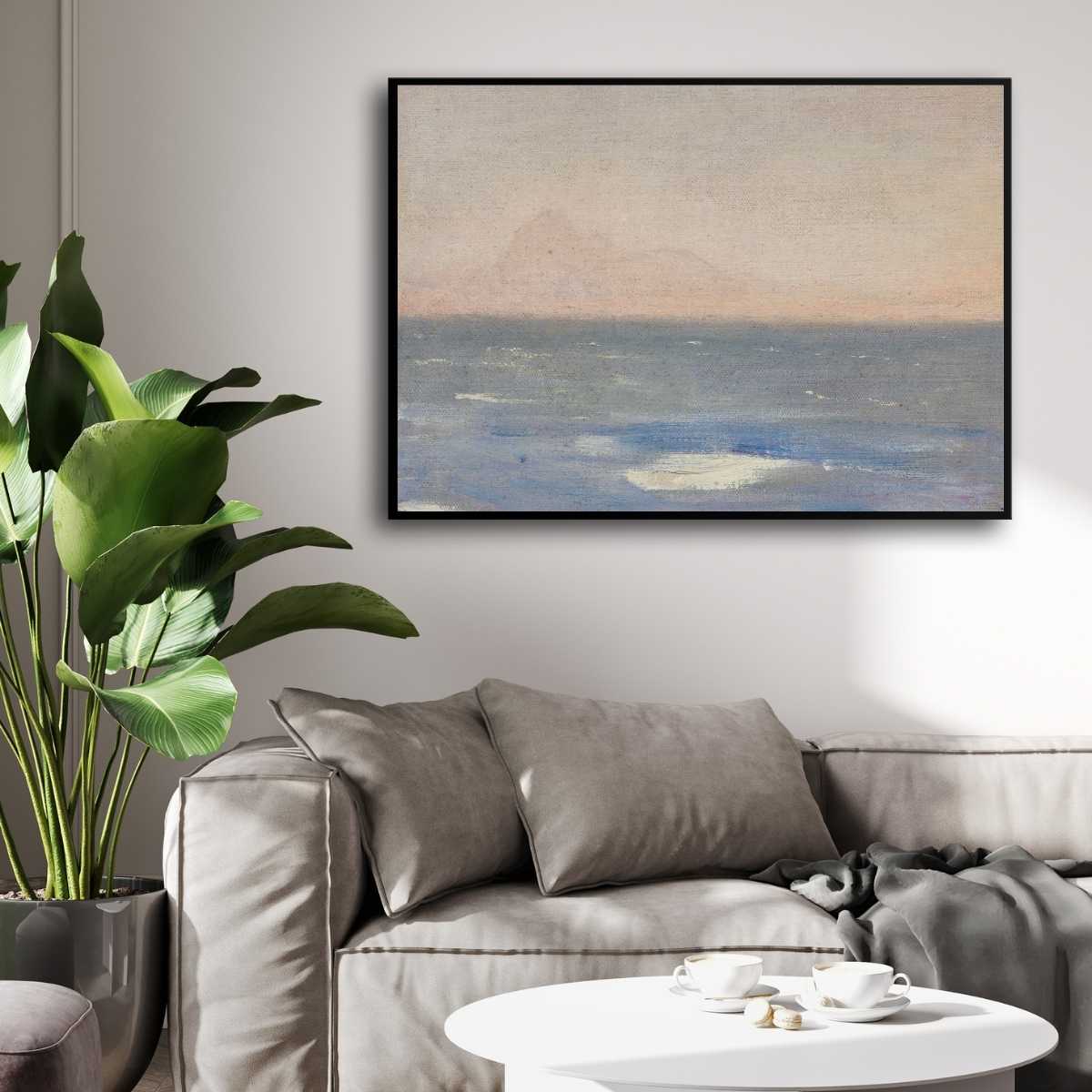 Serene Impressionist Ocean Seascape Oil Painting | Horizontal Framed Print 4 : 3 Horizontal Premium Wall Art Canvas by MeriDeewar