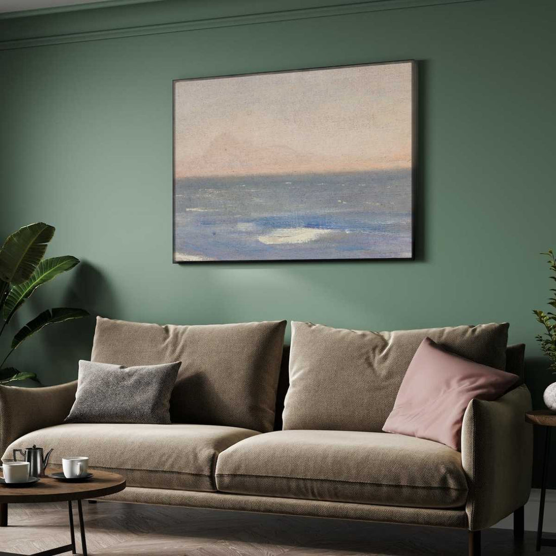 Serene Impressionist Ocean Seascape Oil Painting | Horizontal Framed Print 4 : 3 Horizontal Premium Wall Art Canvas by MeriDeewar