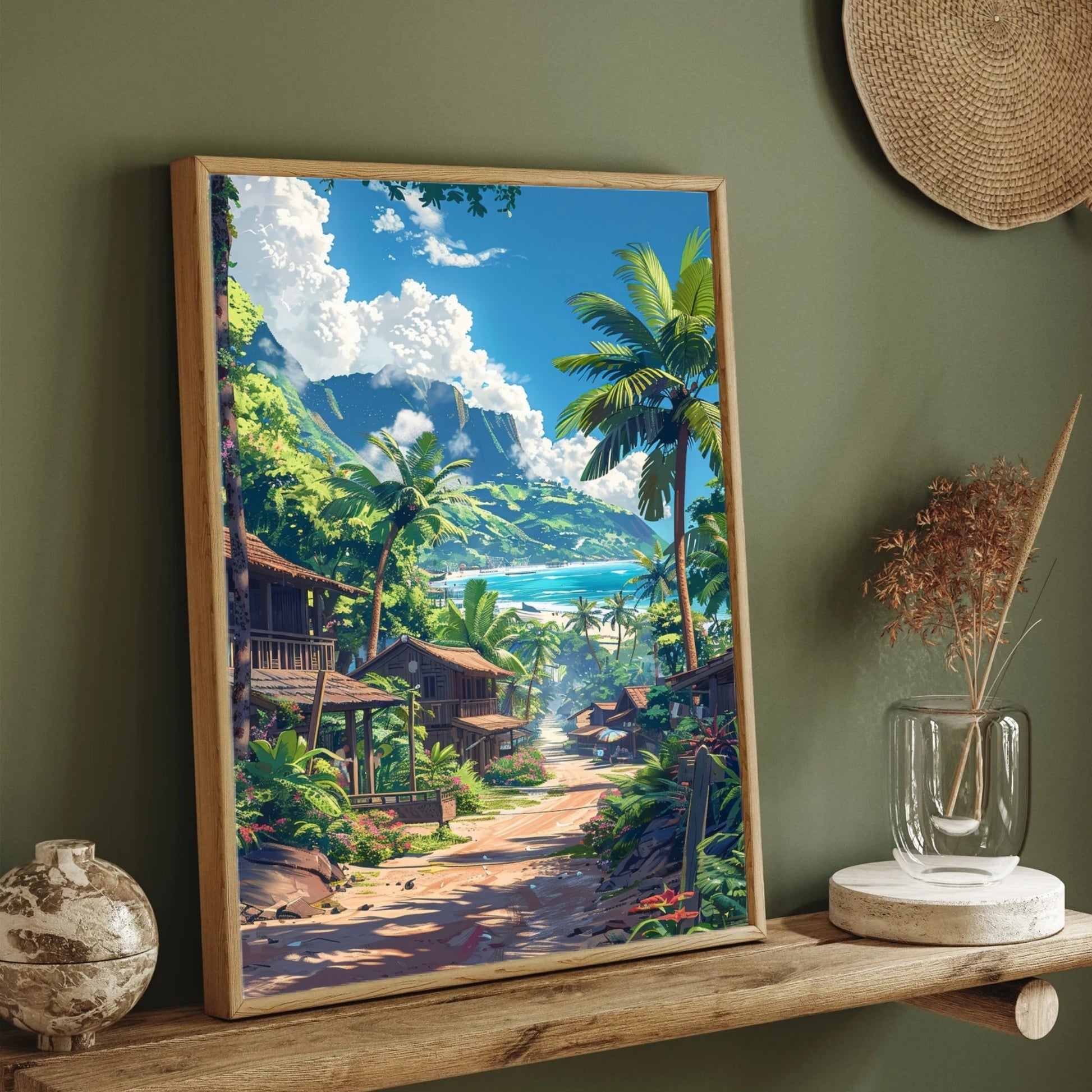 Serene Nature Landscape Painting | Mountain Forest Canvas Wall Art 2 : 3 Vertical Premium Wall Art Canvas by MeriDeewar