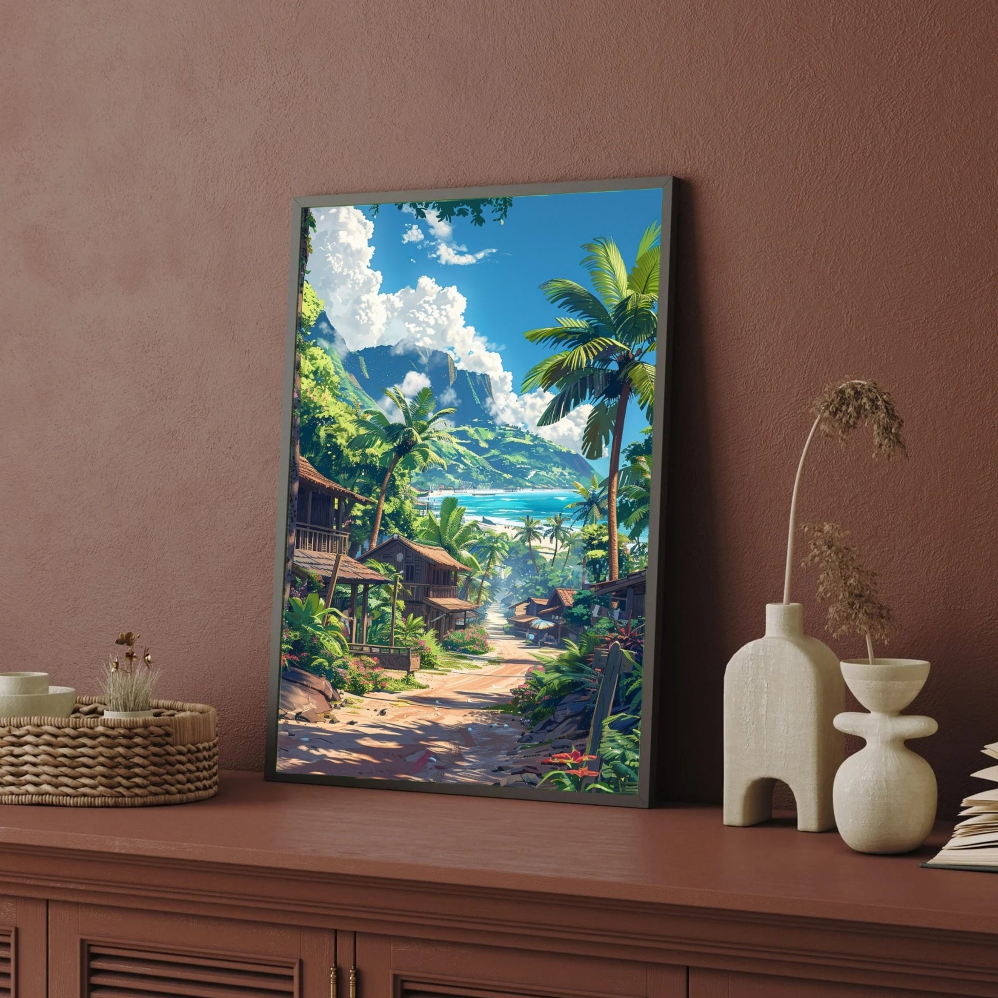 Serene Nature Landscape Painting | Mountain Forest Canvas Wall Art 2 : 3 Vertical Premium Wall Art Canvas by MeriDeewar