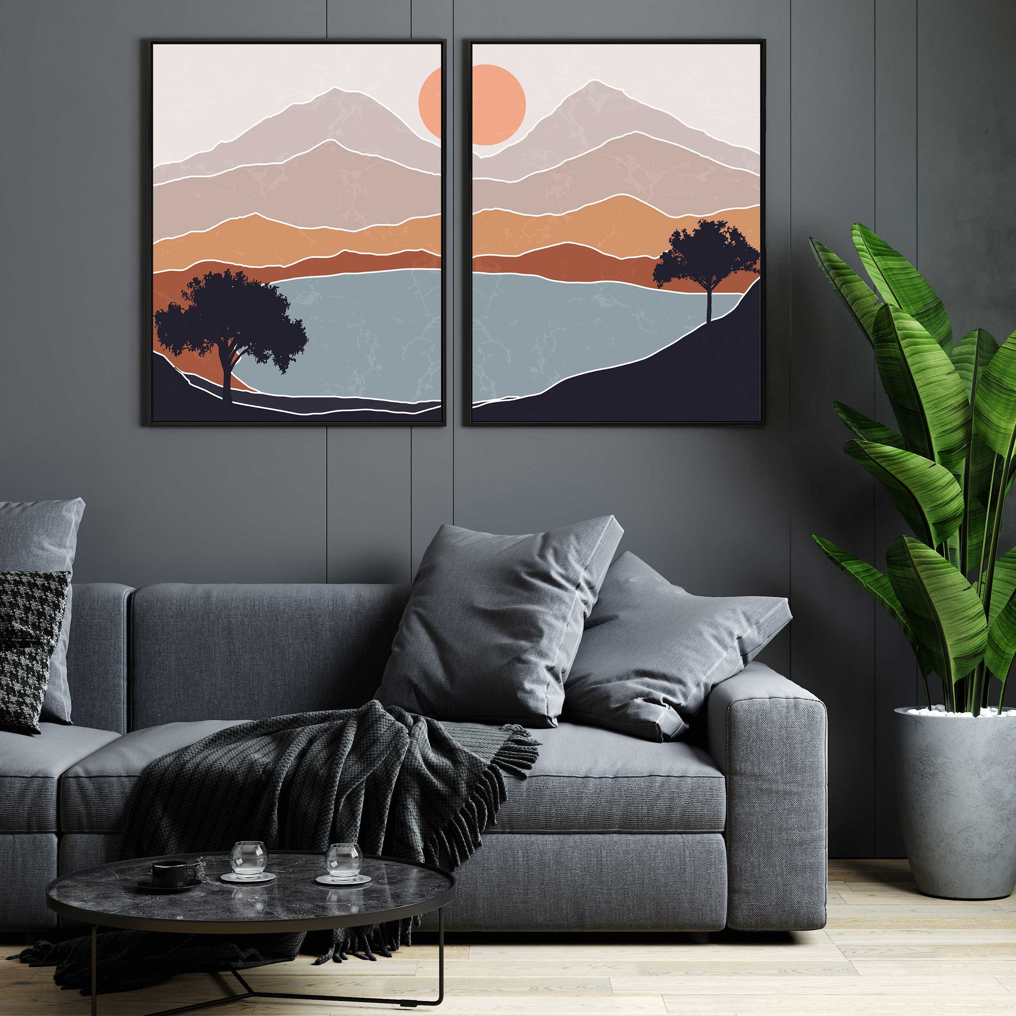 Serene Peaks – Modern Mountain Wall Set Walls Premium Wall Art Canvas by MeriDeewar