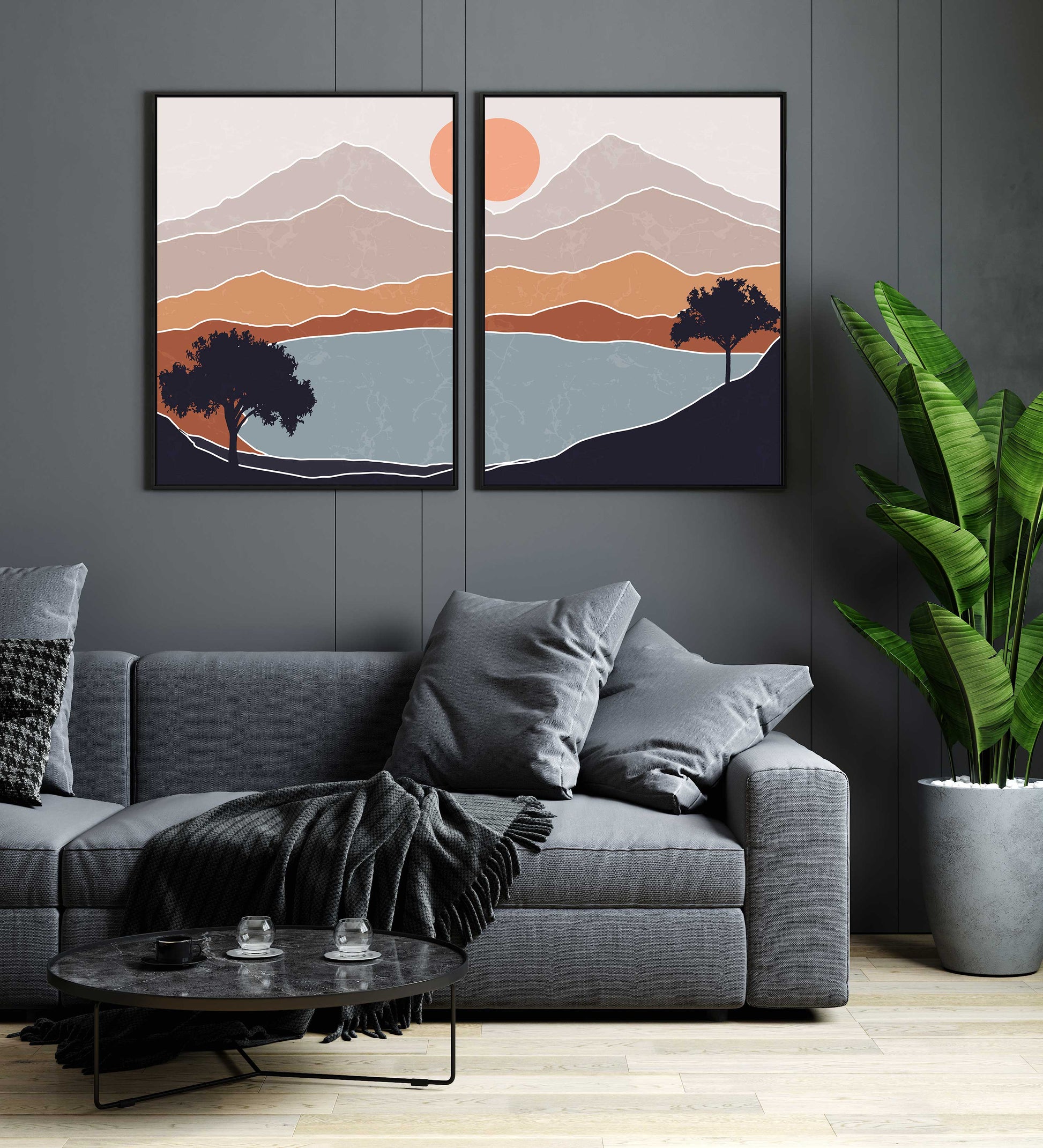 Serene Peaks – Modern Mountain Wall Set Walls Premium Wall Art Canvas by MeriDeewar