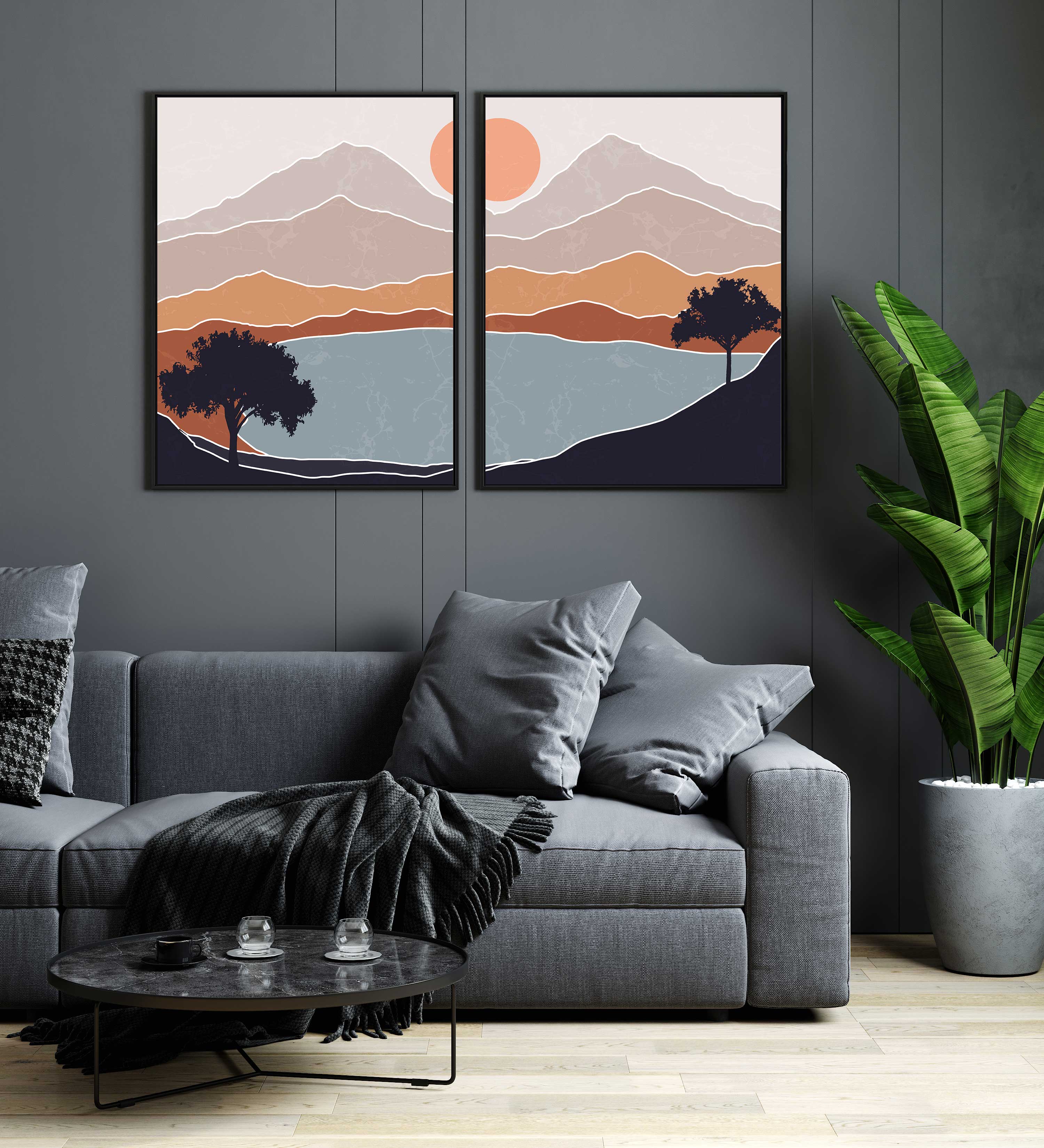 Serene Peaks – Modern Mountain Wall Set Walls Premium Wall Art Canvas by MeriDeewar