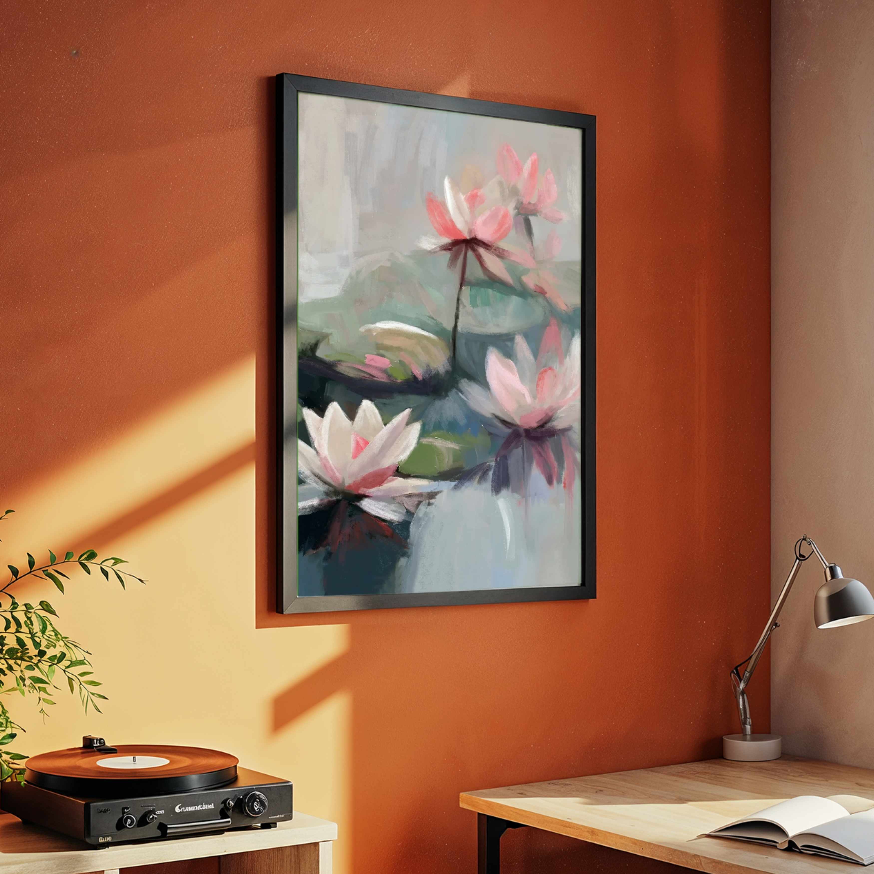 "Serene Water Lilies" Classical Oil Painting Botanical Giclée Print | Fine Art Wall Art 3 : 4 Vertical Premium Wall Art Canvas by MeriDeewar