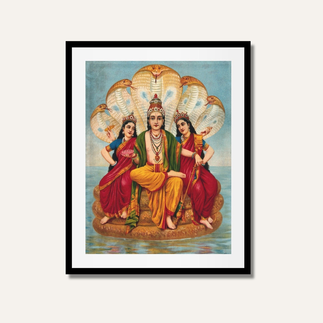Seshnarayan Painting | Raja Ravi Varma | Vishnu on Sheshnag | MeriDeewar 2 : 3 Vertical Premium Wall Art Canvas by MeriDeewar