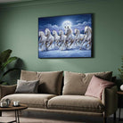 Seven Horse Painting Vastu for Living Room | Moonlight White Horses Wall Art | Giclée Print 3 : 2 Horizontal Premium Wall Art Canvas by MeriDeewar
