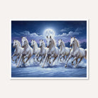 Seven Horse Painting Vastu for Living Room | Moonlight White Horses Wall Art | Giclée Print 3 : 2 Horizontal Premium Wall Art Canvas by MeriDeewar