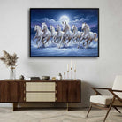 Seven Horse Painting Vastu for Living Room | Moonlight White Horses Wall Art | Giclée Print 3 : 2 Horizontal Premium Wall Art Canvas by MeriDeewar