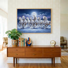 Seven Horse Painting Vastu for Living Room | Moonlight White Horses Wall Art | Giclée Print 3 : 2 Horizontal Premium Wall Art Canvas by MeriDeewar
