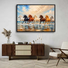 Seven Horse Painting Vastu for Living Room | Running Horses Wall Art | Giclée Print 3 : 2 Horizontal Premium Wall Art Canvas by MeriDeewar
